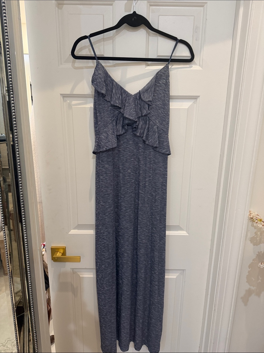 Max Studio Heather Navy Ruffle-Front Maxi Dress